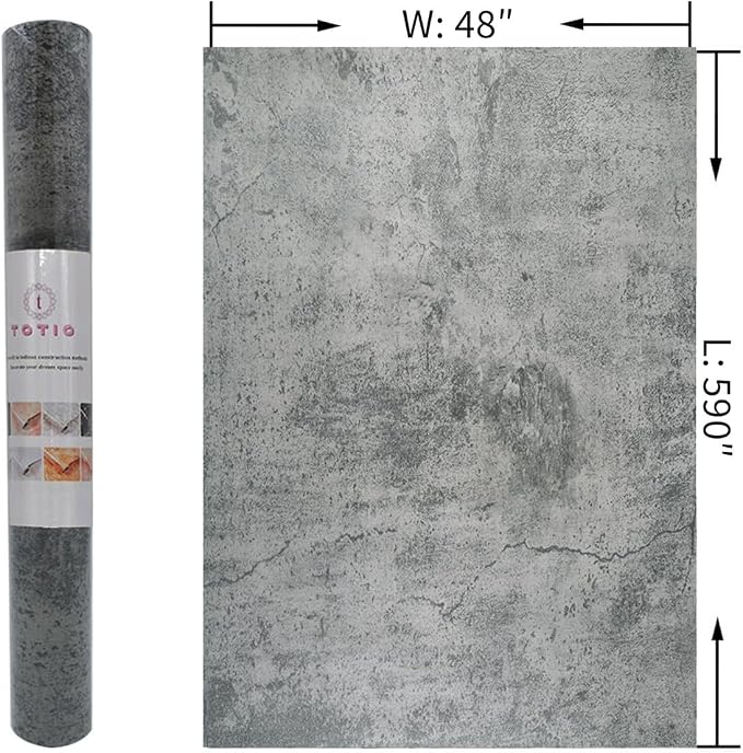 48x590inch Extra Wide Blue Grey Concrete Wallpaper Peel Stick Dark Cement Look Contact Paper Matte Thicken Adhesive Waterproof Vinyl Wall Paper for Apartments Office Retro Industrial Style Cement Gray