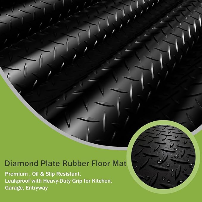 8x20 FT Garage Floor Mat, 2.8mm Thickened Flooring Roll for Under Car Diamond Plate PVC Rubber Mat with 20 Pcs Tapes, Non-Slip Floor Mat for Garage, Warehouse, Gyms, Trailer,Black