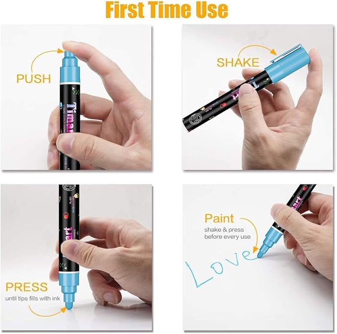 Timart Metallic 8 Pack Liquid Chalk Markers, Bold Wet & Dry Erase Marker Pens for Chalkboards Signs, Blackboards, Windows, Glass- 6mm Reversible Tip