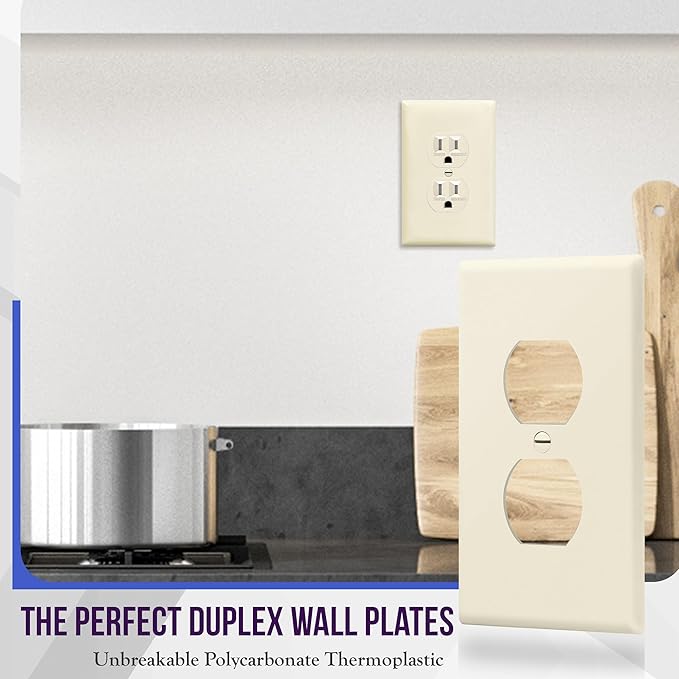 ENERLITES Duplex Receptacle Outlet Wall Plate, Gloss Finish, Midway Size 1-Gang 4.88" x 3.11", Unbreakable Polycarbonate Thermoplastic, UL Listed, 8821M-LA-10PCS, Light Almond, 10 Pack