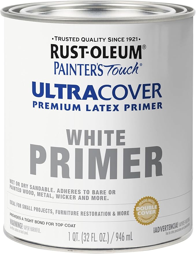 Rust-Oleum Brush On Paint 224430T Painter's Touch Latex, Quart, Acrylic Flat White Primer, 32 Fl Oz (Pack of 1)
