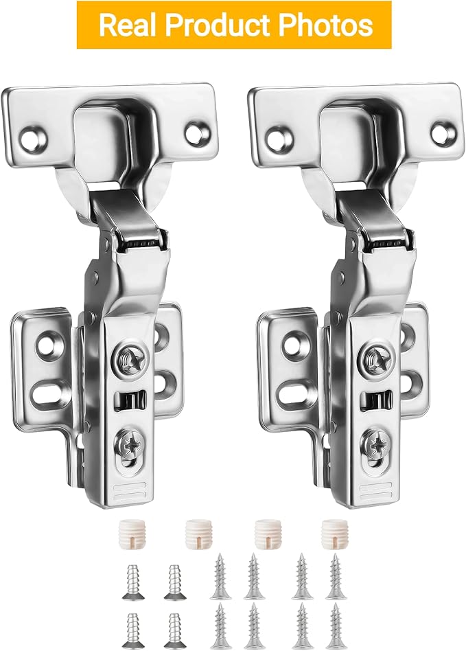 40pcs Half Overlay Cabinet Hinge Frameless Concealed Door Hinges European Soft Closing Four-Hole Mounting Plate Hinges Nickel Plated Finish