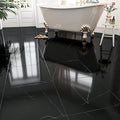 WESTICK 5 Pack Black Marble Vinyl Floor Tile Peel and Stick Flooring Luxury Bathroom Floor Tiles Peel and Stick Waterproof Kitchen Self Sticky Vinyl Flooring Tiles for Bedroom Basement 12" x 12"
