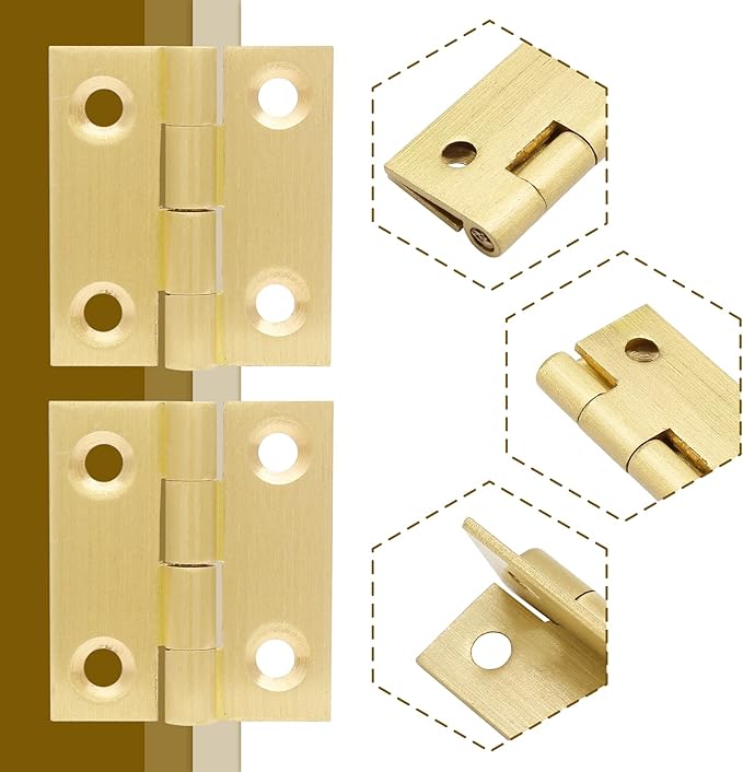8pcs 1 Inch Brass Hinges, Mini Butt Hinges Cabinet Door Hinge, Box Hinge for Jewelry, Wooden Box, Small Cupboard Furniture (Gold)
