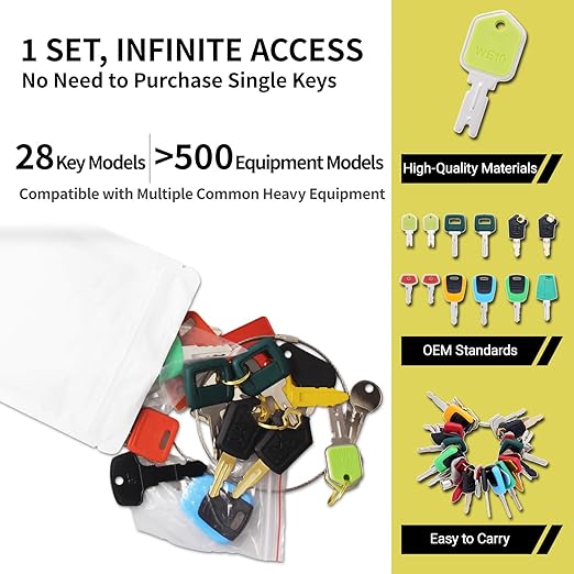 Heavy Equipment Keys Master Set, 32 PCS Construction Keys for CAT Caterpillar John Deere Case JCB Hyster Hitachi Kubota Yanmar Sany Bobcat Takeuchi Toyota Hyundai