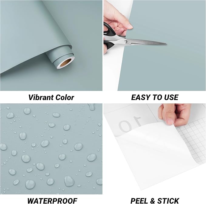 30"x120" Haze Blue Wallpaper Stick and Peel Blue Contact Paper Solid Color Contact Paper Peel and Stick Solid Color Vinyl Renter Friendly Wallpaper for Bedroom HazeBlue Vinyl Removable