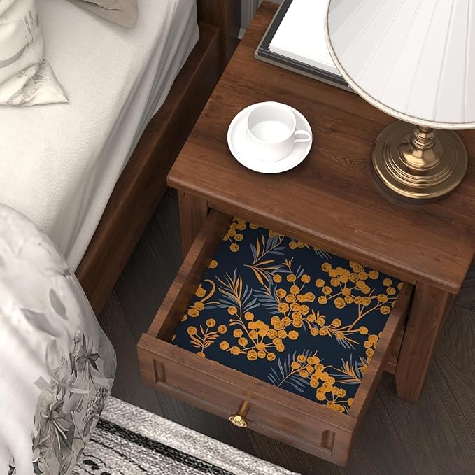 Dark Gold Floral Leaf Vintage Wallpaper Peel and Stick 17.5" × 393" | Self Adhesive/Removable/Waterproof/Thick Vinyl Contact Paper for Bathroom Bedroom Shelf Cabinet Drawer,Prepasted,Easy Peel