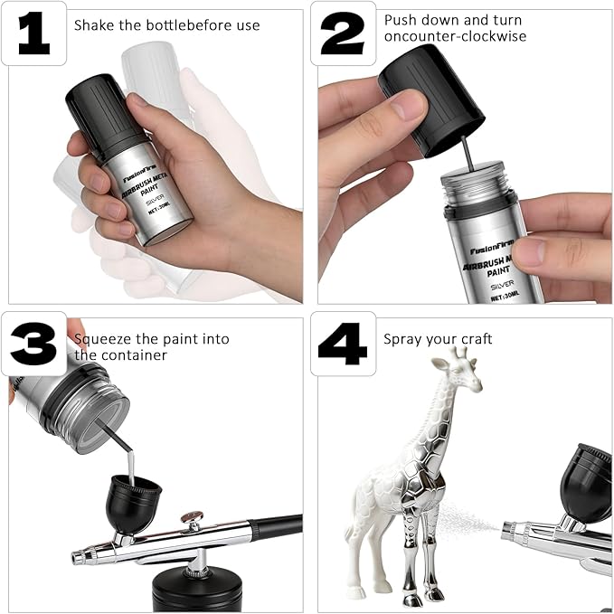 Airbrush Paint - 5 x 30ml Alcohol-Based Metallic Airbrush Paint Set for Metal, Plastic Model, DIY Crafts, and Resin Projects - Ready to Spray for Beginners, Artists