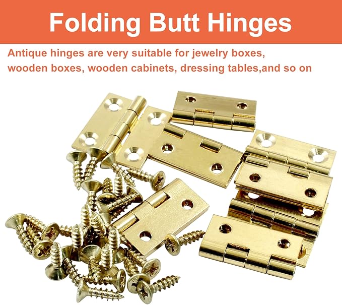 Piutouyar 8 Pack Butt Hinge 1 Inch Mini Solid Brass Hinges for Small Cabinet, Folding Craft With Mounting Screws for Boxes, Gate, Drawer