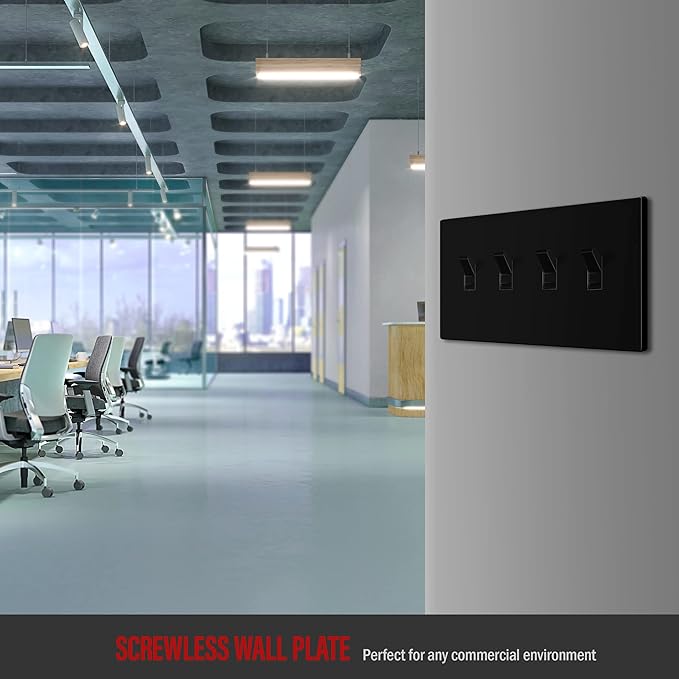ENERLITES Screwless Quadruple Toggle Switch Wall Plate, Child Safe Light Switch Cover, Standard Size 4-Gang 4.68" x 8.38", Unbreakable Polycarbonate Thermoplastic, UL Listed, SI8814-BK, Glossy, Black