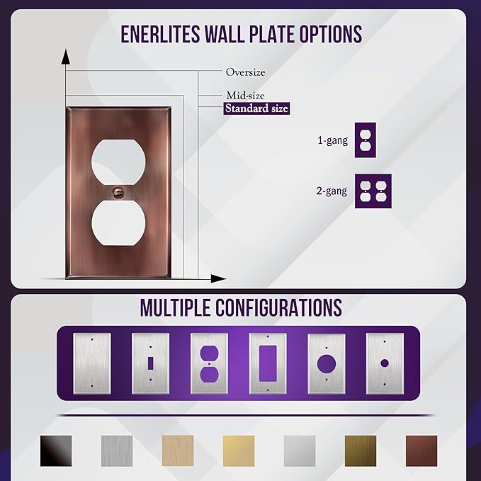 ENERLITES Antique Copper Double Duplex Receptacle Metal Wall Plate, Outlet Cover, Corrosion Resistant, Standard Size 2-Gang 4.50" x 4.57", Stainless Steel 201, 7722-AC