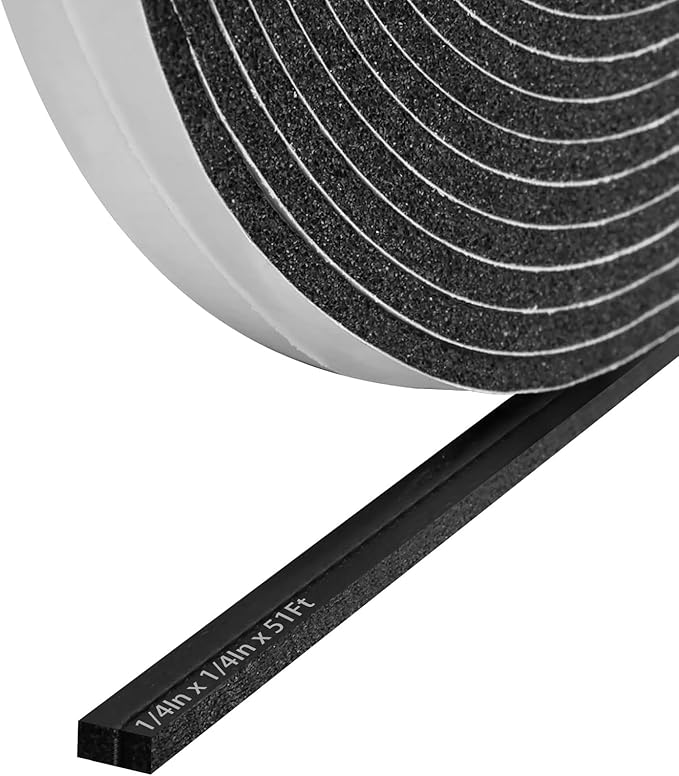 Storystore Weather Stripping Door Seal Strip, 1/4In x 1/4In x 51FT Self Adhesive Foam Tape for Door Window Insulation Soundproofing Weatherstrip, High Density Foam Seal for Doors Windows Furniture