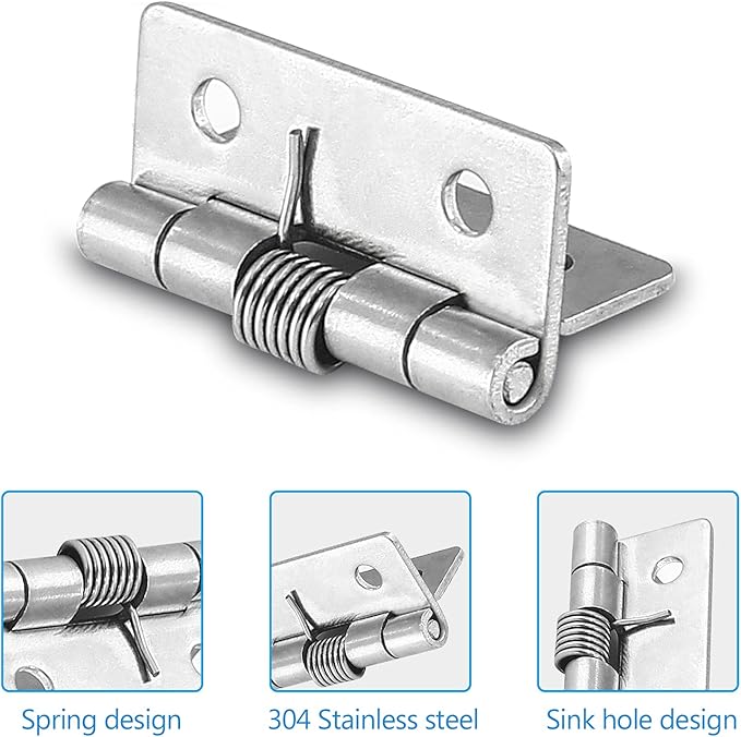 Luomorgo 4 Pcs Spring Loaded Hinges for Cabinets, 1.5 Inch Length Stainless Steel Spring Hinges Self Closing