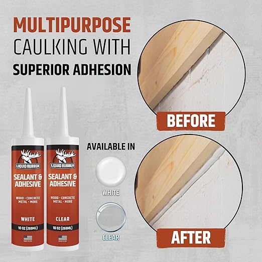 Liquid Rubber Caulk - Hybrid Adhesive and Protective Sealant, White, 4 Pack