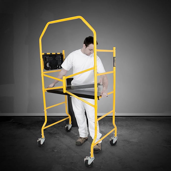 MetalTech 4 Ft Scaffolding Platform, Adjustable, Foldable and Rolling Scaffold Platform with 4-Inch Locking Wheels for Construction & DIY Projects