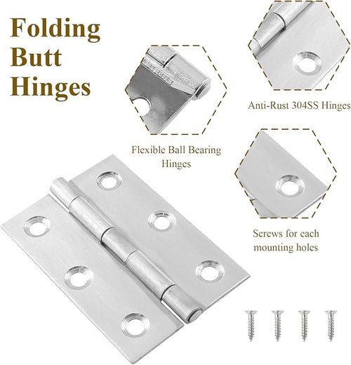 12pcs 2.5 Inch Butt Hinges, Stainless Steel Cabinet Hinges, Small Door Hinges Window Hinge, Folding Box Hinges for Jewelry, Wooden, Chest Box (Chrome)