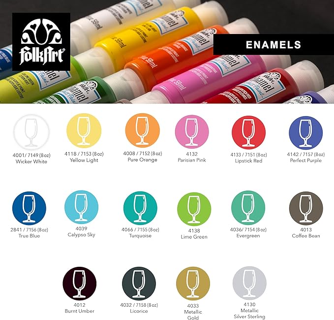 FolkArt Gloss Finish Acrylic Enamel Craft Set Designed for Beginners and Artists, Non-Toxic Formula Perfect for Glass and Ceramic Painting, , 32 Ounce, 16 Count (Pack of 1)