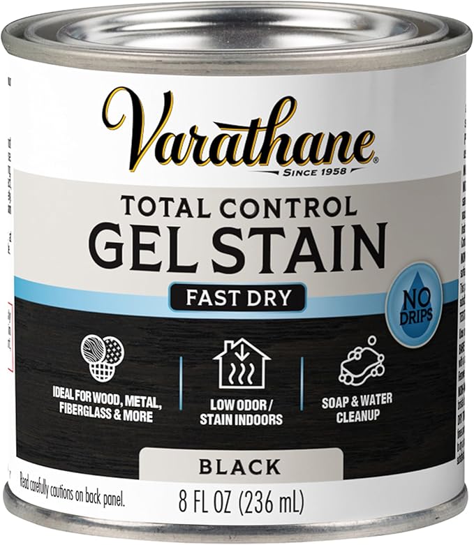 Varathane Total Control Gel Stain | Low Odor Water-Based Formula | Thick Gel Formula for Vertical Surfaces | Ideal for Wood, Metal & Fiberglass | Half Pint | Black