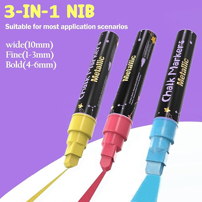 Celepen Window Chalk Markers for Cars Glass Washable, 8 Colors Metallic Jumbo Liquid Chalk Marker Pens with 10mm 3 in 1 Nib Wide Tip, Chalkboard Markers Car Window Paint Pen for Auto, Mirror, Poster