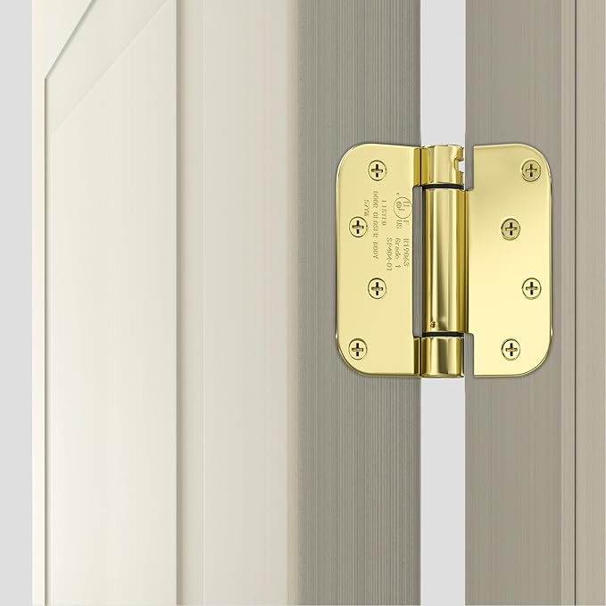 goldenwarm 2pack Polished Brass Door Hinges 4 Inch Self Closing Spring Door Hinge with 5/8" Radius Corners - Adjustable Door Closing, Residential & Heavy-Duty Hardware