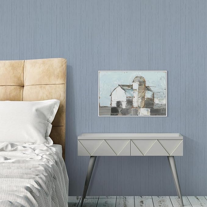 Grey Blue Peel and Stick Grasscloth Texture Wallpaper 15.74" x 196.85" | Neutral Faux Grass Cloth Contact Paper Waterproof Vintage Removable Linen Vinyl Wall Paper for Room Walls Furniture