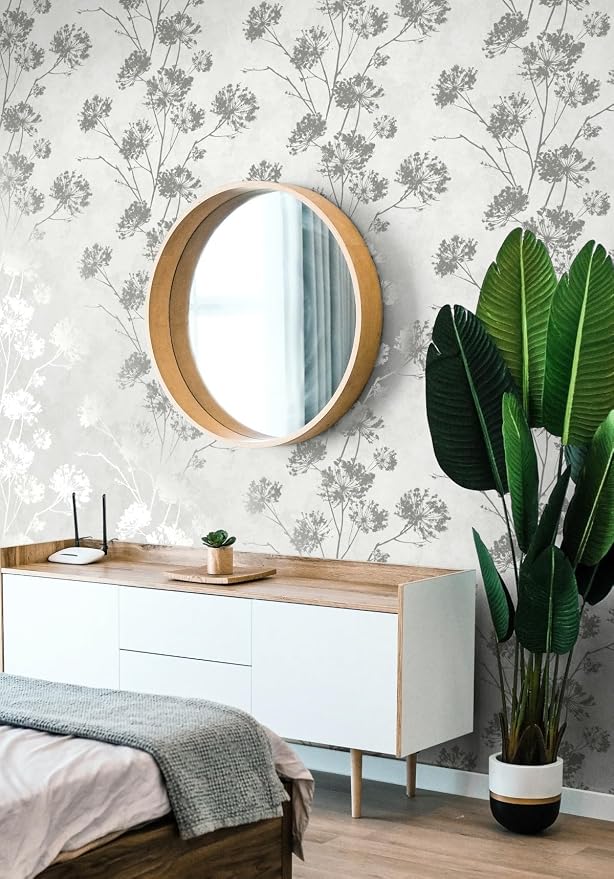 NextWall Harry & Grace Dandelion Floral Peel and Stick Wallpaper (Metallic Silver)