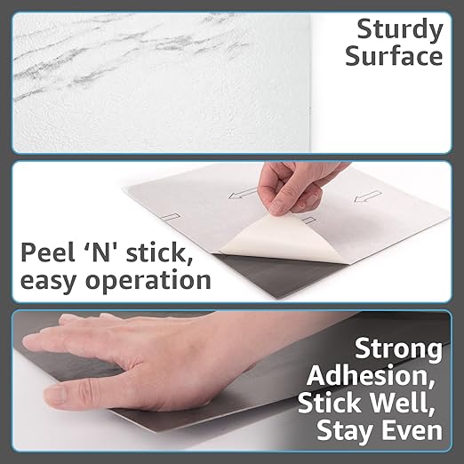 Art3d Peel and Stick Floor Tile, 60-Pack 12 x 12in. Covers 60 Sq.ft, Waterproof Vinyl Flooring Tiles Self Adhesive for Kitchen, Bathroom & Bedroom - Gray Marble