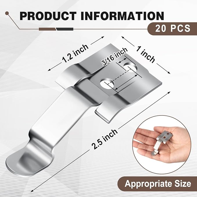 Shimeyao 20 Pack Stainless Steel Placard Spring Clip 1 Inch x 2.5 Inch Stainless Steel Replacement Spring Clip for Placard Holder