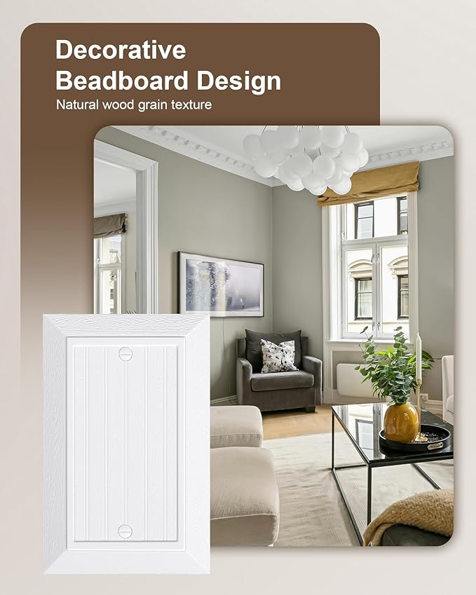 2-Pack Classic Beadboard Single Blank Wall Plate, Unbreakable Polycarbonate Wall Plate Cover, Pure White 1 Gang Wall Plate for Unused Outlets/Switches