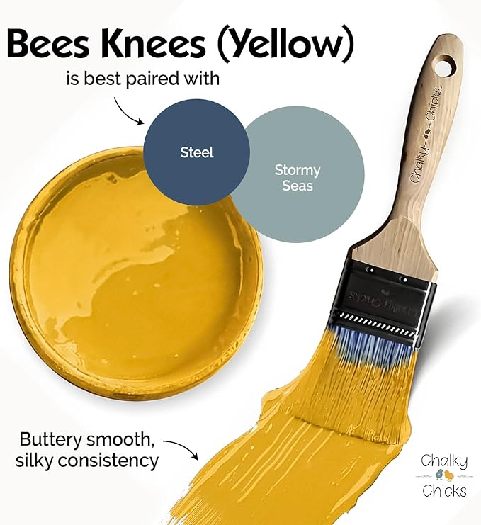 Chalky Chicks 4 Fl Oz Matte Bees Knees (Yellow) Chalk Paint for Furniture Without Sanding - No Prep Furniture Paint No Sanding All in One for Crafts, Wood, Walls, Cabinet, Metal, Dresser, Farmhouse