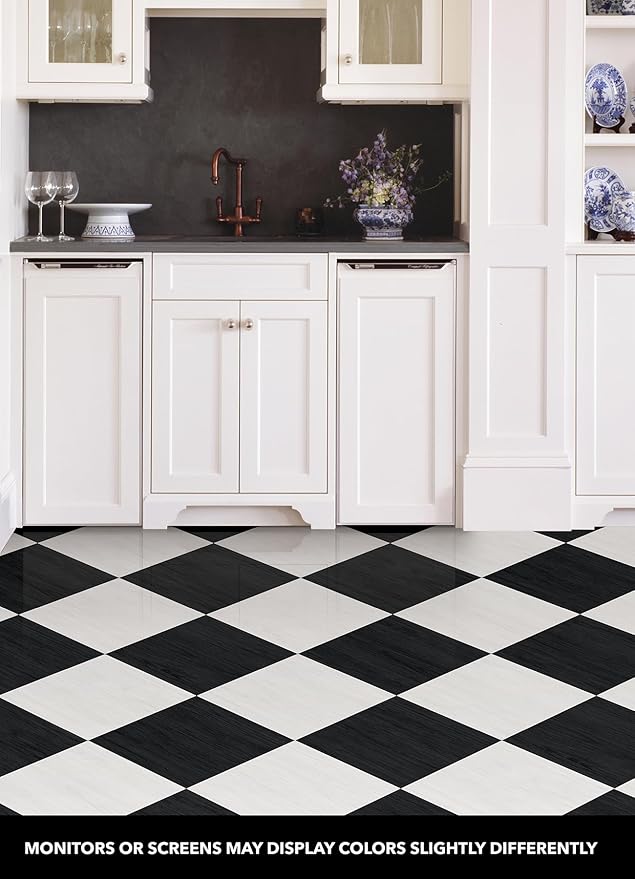 FloorPops x Chris Loves Julia 12-in by 12-in Lawrence Black Peel and Stick Floor Tiles, FP5059