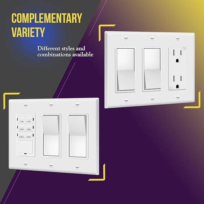 ENERLITES Decorator Light Switch or Receptacle Outlet Wall Plate, Gloss Finish, Size 3-Gang 4.50" x 6.38", Unbreakable Polycarbonate Thermoplastic, UL Listed, 8833-W-5PCS, White, (5 Pack)