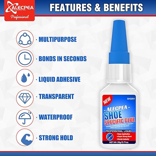 ALECPEA 2Pack 20g Shoe Glue - Ultimate Strength Adhesive for for Soles Boots Sneakers Heels Hiking Shoes Leather Handbags - Quick Set in 15 Seconds