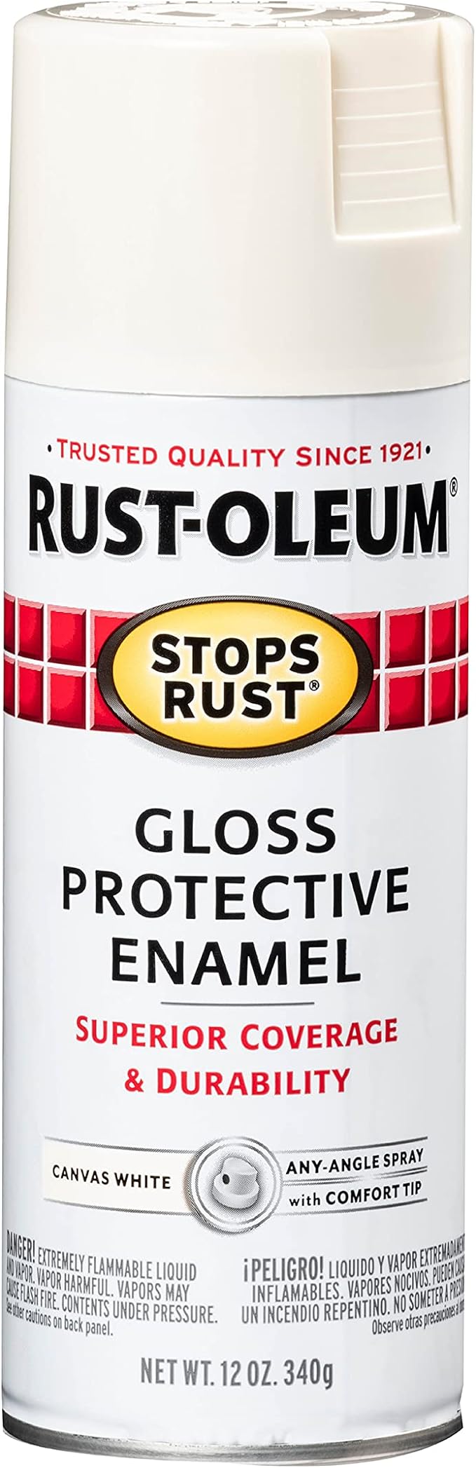 Rust-Oleum 7789830 Stops Rust Spray Paint, 12 oz, Gloss Canvas White