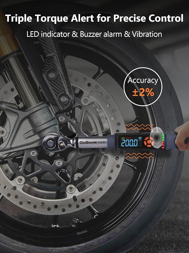 Goseek Upgraded Rechargeable Digital Torque Wrench 90 Tooth, 7.4-147.5 Ft-lbs/10-200Nm, 1/2'' Drive Electric Torque Wrench with Buzzer & LED & Vibration for Motorcycle Car Tires Repair