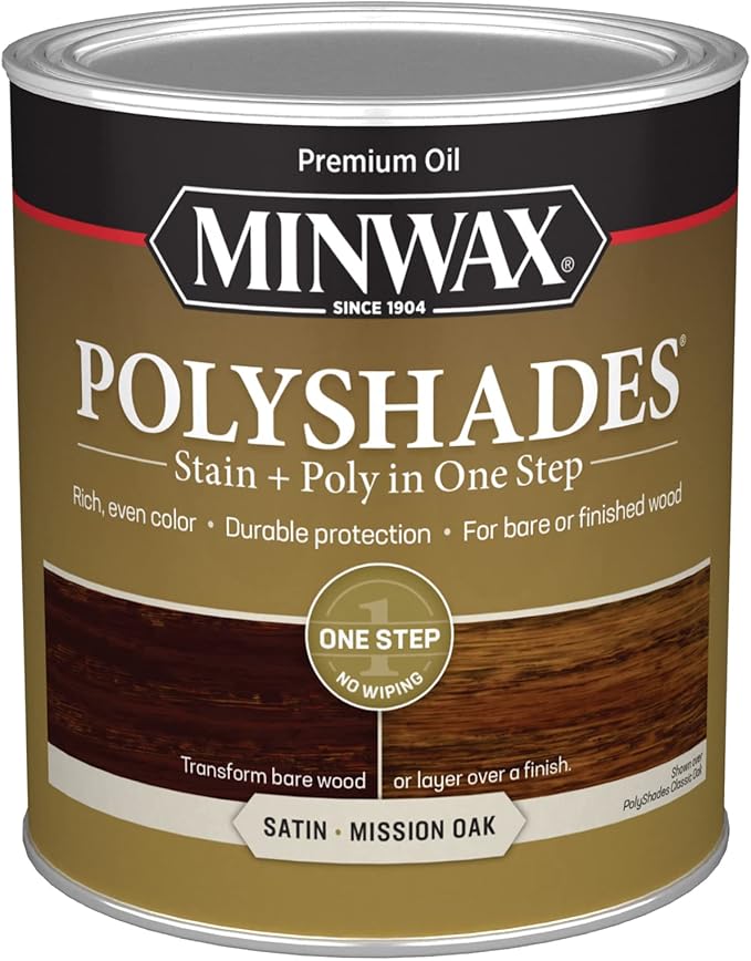 Minwax PolyShades Wood Stain + Polyurethane Finish – Quart, Mission Oak, Satin