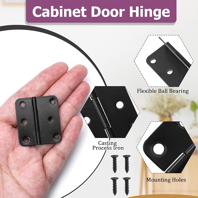 24pcs Butt Hinges Black Door Hinges, 1.5" x 1.3" Cabinet Door Hinge, Flat Folding Box Hinges for Jewelry, Wooden Box, Small Cupboard Furniture Hinges