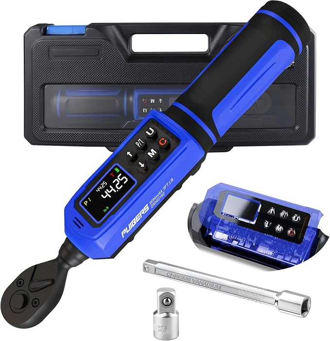 Digital Torque Wrench 3/8 Inch Drive 0.66-44.3 FT.LB (0.9-60Nm),Electronic Inch Pound Torque Wrench ±1% Accuracy 5Units,with Extension Bar 1/4" Adapter for Car,Motorcycle,Bicycle ﻿Buzzer Alarm