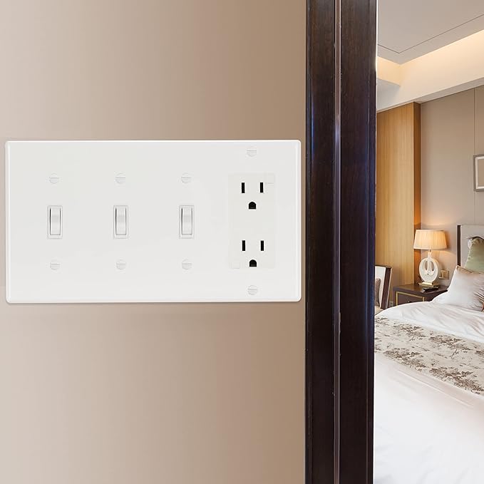Bates- Combination Wall Plate, 2 Pack, 3-Toggle/1-Decorator, White Light Switch Cover Plate, Switch Covers, Outlet Plate Cover, Wall Plate Cover, Wall Plates, 4 Gang Switch Plate
