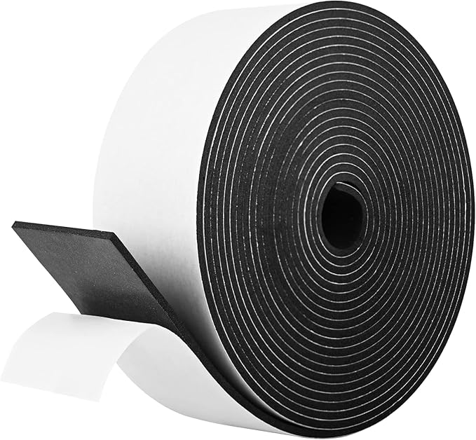 Kikerike Self Adhesive Foam Tape Weatherstrip 2In x 1/8In x 20Ft High Density Foam Insulation Strips Seal Weather Stripping with Strong Adhesive for Door and Window Sound Isolation Soundproofing