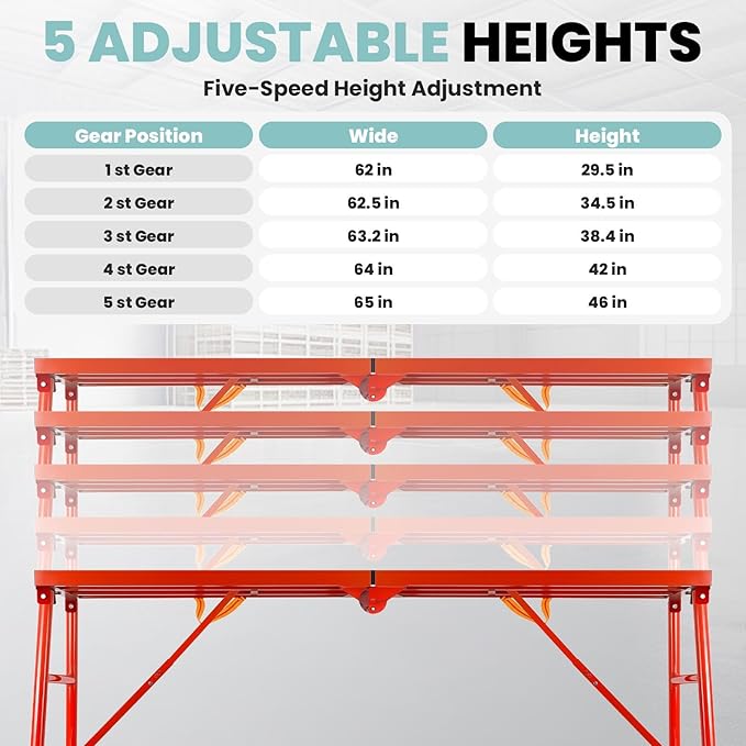 Folding Scaffolding Platform 69"x52.7"x15", 880 Lbs Capacity, 5-Level（33.8-52.7“） Height Adjustable Work Platform with Rhombus Anti-Slip Surface, Portable Scaffolding Ladder for RV and Home Decor