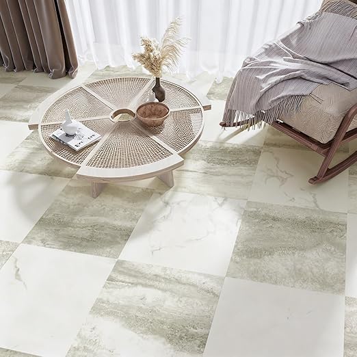 Art3d Peel and Stick Floor Tile, 30-Pack 12 x 12in. Covers 30 Sq.ft, Waterproof Vinyl Flooring Tiles Self Adhesive for Kitchen, Bathroom & Bedroom - White & Beige Marble (15 Tiles per Color)