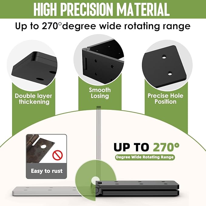 Heavy Duty Gate Hinges,270° Solid Double Layer Folding Butt Hinges with Electroplating for Heavy Plywood, Backyard Wood Gates and Fence(2 Pack)