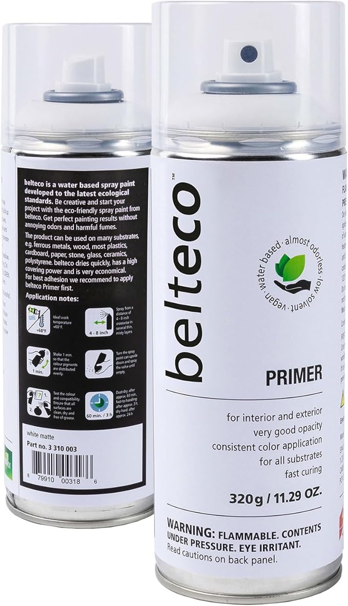 Primer Spray Paint | Base for all substrates | Water based & Odorless | Eco-Friendly & Vegan | Weather & UV-Resistant | Fast Drying with High Coverage | For Indoor/Outdoor