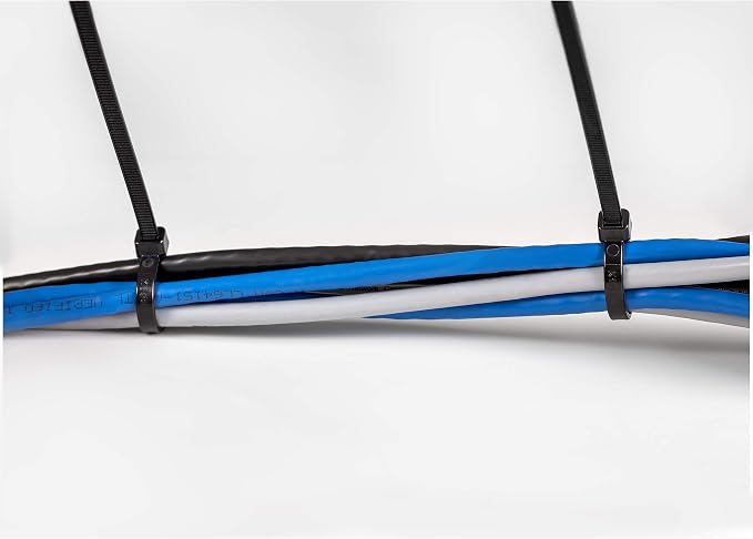 StarTech 10"(25cm) Cable Ties, 94V-2/UL Listed, Black, TAA (CBMZT10B) | 1/8"(4mm) wide, 2-5/8"(68mm) Bundle Diameter, 100 Pack, 50lb(22kg) Tensile Strength, Nylon Self Locking Zip, Curved Tip