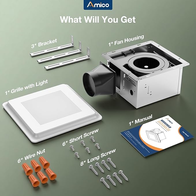 Amico Bathroom Exhaust Fan with Light, 110 CFM, 1.0 Sones, 5CCT, 1000LM, Easy Installation, Ceiling Mount Bathroom Fan, Adjustable Bath Exhaust Vent with light, ETL & FCC Certified