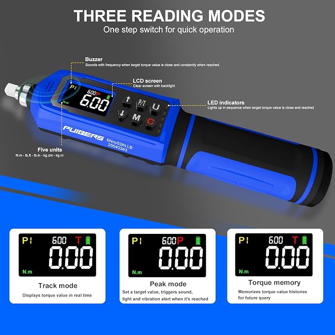 46 Pcs Digital Torque Screwdriver Set 1/4",0.8-53.2 LB.IN Adjustable Inch Pound Torque Screwdriver, Torque Wrench Screwdriver ±1% Accuracy, LCD with Buzzer & LED Alerts