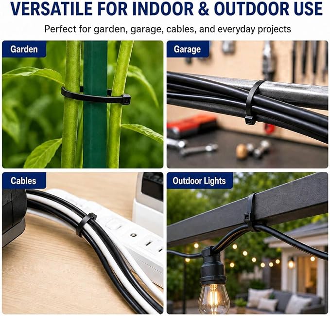 Zip Ties 12 inch, 100 Pack Heavy Duty Black Zip Ties with 120 lbs Tensile Strength, Self-Locking Nylon Cable Ties,Wire Ties for indoor and outdoor use.