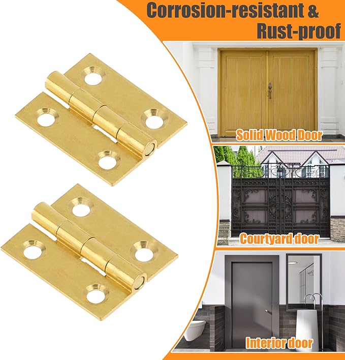 10PCS Mini Solid Brass Hinge Jewelry Box Cabinet Drawer Butt Hinge 1 Inch Small Hinges for Wooden Box with Screws