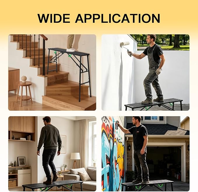 Foldable Scaffolding Platform 70.8 x 15.8 in Portable Work Platform Adjustable Height 35.4" to 57.5" Heavy Duty 800 lbs Capacity Industrial Ladder for Painting, Wiring, Home Improvement